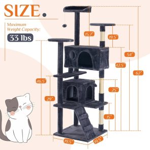 Large Cat Tree Tower, 62-70-80 Cat Tree Large Cats, Multi Level With Scratching Post, Cozy Cat Jumping Platform Space, Grey - Image 2