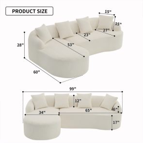 LY-022 GREY COMPRESSION SOFA Combining Chaise Longue With 3-seater, Wood Grain Chenille Fabric, Full Sponge Compression Sofa,combined Sofa With 4 Pillows For Living Home Furniture Apartment - Image 2