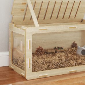 Hamster Cage with Easy View Acrylic Panels, Air Vents & Openable Roof, for Gerbil, Guinea Pig, 39" x 20" x 18.5", Oak - Image 3
