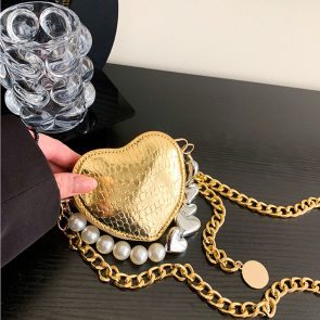Mini Love-shape Pearls Handbag Fashion Cute Chain Lipstick Bag Women's Bright Candy Color Shoulder Messenger Bag - Image 4