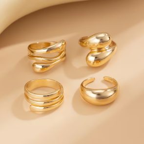 A Set Of 4 Elegant And Minimalist Golden Rings, Adjustable Open Rings For Women, Featuring A MultiLayer Spiral And Teardrop Geometric Design, Suitable For All Seasons - Image 4