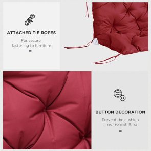 59" x 38" Tufted Bench Cushion for Outdoor Furniture, 3-Seater Replacement for Swing Chair, Patio Sofa/Couch, Wine Red - Image 3