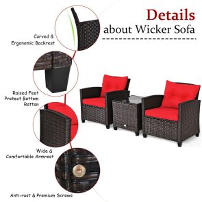 3 Pieces Rattan Patio Furniture Set With Washable Cushion - Image 2