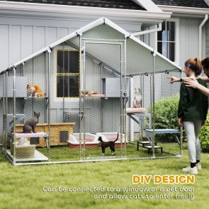95" Extra Large Metal Outdoor Catio with Waterproof Cover, 2 Resting Boxes, 7 Jumping Platforms, for Multiple Cats - Image 6