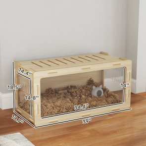 Hamster Cage with Easy View Acrylic Panels, Air Vents & Openable Roof, for Gerbil, Guinea Pig, 39" x 20" x 18.5", Oak - Image 2