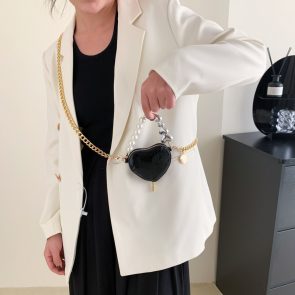 Mini Love-shape Pearls Handbag Fashion Cute Chain Lipstick Bag Women's Bright Candy Color Shoulder Messenger Bag - Image 8