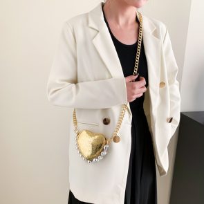 Mini Love-shape Pearls Handbag Fashion Cute Chain Lipstick Bag Women's Bright Candy Color Shoulder Messenger Bag - Image 3