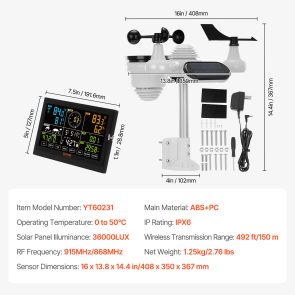 VEVOR 7-in-1 Wireless Weather Station, 7.5 In Large Color Display, Digital Home Weather Station Indoor Outdoor, For Temperature Humidity Wind Speed,Direction Rain UV, With Forecast Data, Alarm, Alerts - Image 6