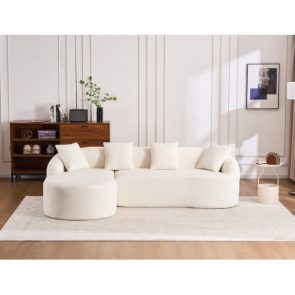 LY-022 GREY COMPRESSION SOFA Combining Chaise Longue With 3-seater, Wood Grain Chenille Fabric, Full Sponge Compression Sofa,combined Sofa With 4 Pillows For Living Home Furniture Apartment - Image 9