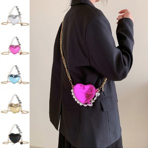 Mini Love-shape Pearls Handbag Fashion Cute Chain Lipstick Bag Women's Bright Candy Color Shoulder Messenger Bag - Image 1