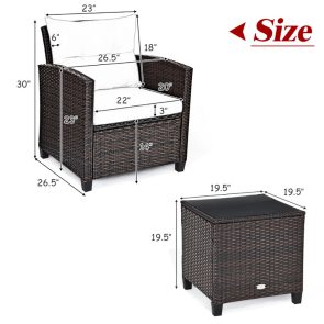 3 Pieces Rattan Patio Furniture Set With Washable Cushion - Image 4