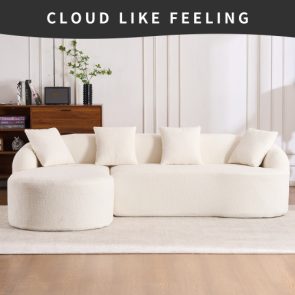 LY-022 GREY COMPRESSION SOFA Combining Chaise Longue With 3-seater, Wood Grain Chenille Fabric, Full Sponge Compression Sofa,combined Sofa With 4 Pillows For Living Home Furniture Apartment - Image 1