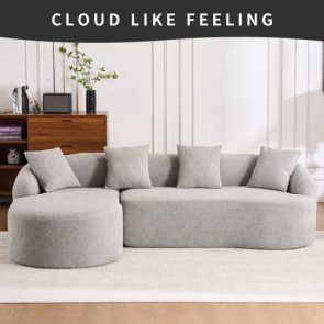 LY-022 GREY COMPRESSION SOFA Combining Chaise Longue With 3-seater, Wood Grain Chenille Fabric, Full Sponge Compression Sofa,combined Sofa With 4 Pillows For Living Home Furniture Apartment - Image 8
