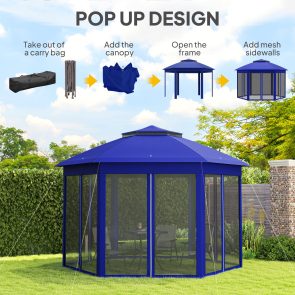 13 x 13 Pop Up Gazebo Hexagonal Canopy Shelter with 6 Zippered Mesh Netting for Patio Backyard Garden Wedding Party - Image 7