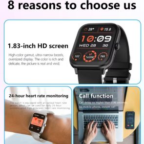 SmartWatch Men Women1.83inch BT Face Heart Rate Fitness Tracker - Image 4