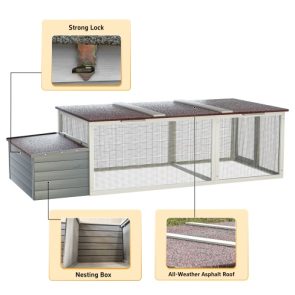 20.93ft Large Wooden Chicken Coop Outdoor Hen House With Nesting Box Weatherproof Asphalt Roof Walk In Poultry Cage With Secure Locks Metal Mesh Run For Farm Use - Image 3