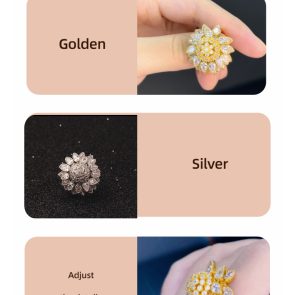 Flower Adjustable Open Gold Ring For Women, Trendy Elegant Unique Cubic Zirconia Enamel Front Open Floral Leaf Easter Jewelry Gift-flower - Image 4