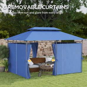 10 x 13 Double Roof Patio Gazebo, Outdoor Gazebo with Curtains, for Garden, Lawn, Backyard and Deck, Dark Blue - Image 8