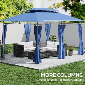 10 x 13 Double Roof Patio Gazebo, Outdoor Gazebo with Curtains, for Garden, Lawn, Backyard and Deck, Dark Blue - Image 7