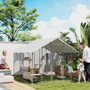 95" Extra Large Metal Outdoor Catio with Waterproof Cover, 2 Resting Boxes, 7 Jumping Platforms, for Multiple Cats - Image 5