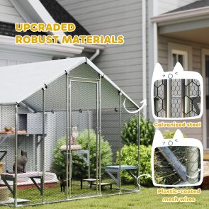 95" Extra Large Metal Outdoor Catio with Waterproof Cover, 2 Resting Boxes, 7 Jumping Platforms, for Multiple Cats - Image 2