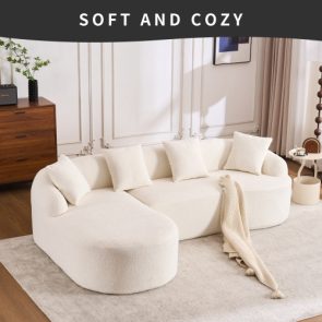 LY-022 GREY COMPRESSION SOFA Combining Chaise Longue With 3-seater, Wood Grain Chenille Fabric, Full Sponge Compression Sofa,combined Sofa With 4 Pillows For Living Home Furniture Apartment - Image 7