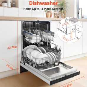 24 Inch Built-In Dishwasher, Stainless Steel Tub, 14 Place Settings And 8 Washing Programs, 23.82 X 25.2 X 33.78 Inch Low-Noise Dishwashing Machine With Upper / Lower Racks And Zoned Storage - Image 3
