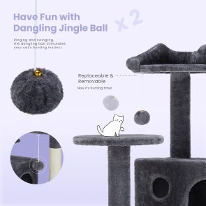 Large Cat Tree Tower, 62-70-80 Cat Tree Large Cats, Multi Level With Scratching Post, Cozy Cat Jumping Platform Space, Grey - Image 6