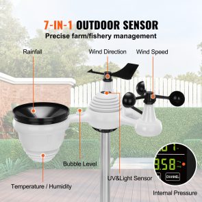 VEVOR 7-in-1 Wireless Weather Station, 7.5 In Large Color Display, Digital Home Weather Station Indoor Outdoor, For Temperature Humidity Wind Speed,Direction Rain UV, With Forecast Data, Alarm, Alerts - Image 3