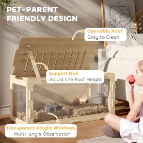 Hamster Cage with Easy View Acrylic Panels, Air Vents & Openable Roof, for Gerbil, Guinea Pig, 39" x 20" x 18.5", Oak - Image 9