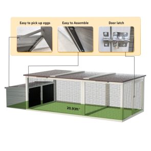 20.93ft Large Wooden Chicken Coop Outdoor Hen House With Nesting Box Weatherproof Asphalt Roof Walk In Poultry Cage With Secure Locks Metal Mesh Run For Farm Use - Image 2