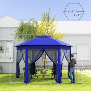 13 x 13 Pop Up Gazebo Hexagonal Canopy Shelter with 6 Zippered Mesh Netting for Patio Backyard Garden Wedding Party - Image 6