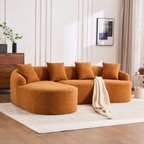 LY-022 GREY COMPRESSION SOFA Combining Chaise Longue With 3-seater, Wood Grain Chenille Fabric, Full Sponge Compression Sofa,combined Sofa With 4 Pillows For Living Home Furniture Apartment - Image 10