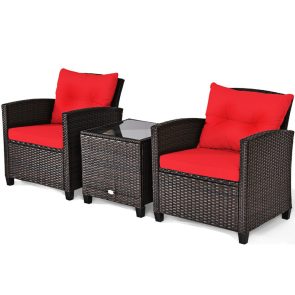3 Pieces Rattan Patio Furniture Set With Washable Cushion - Image 5